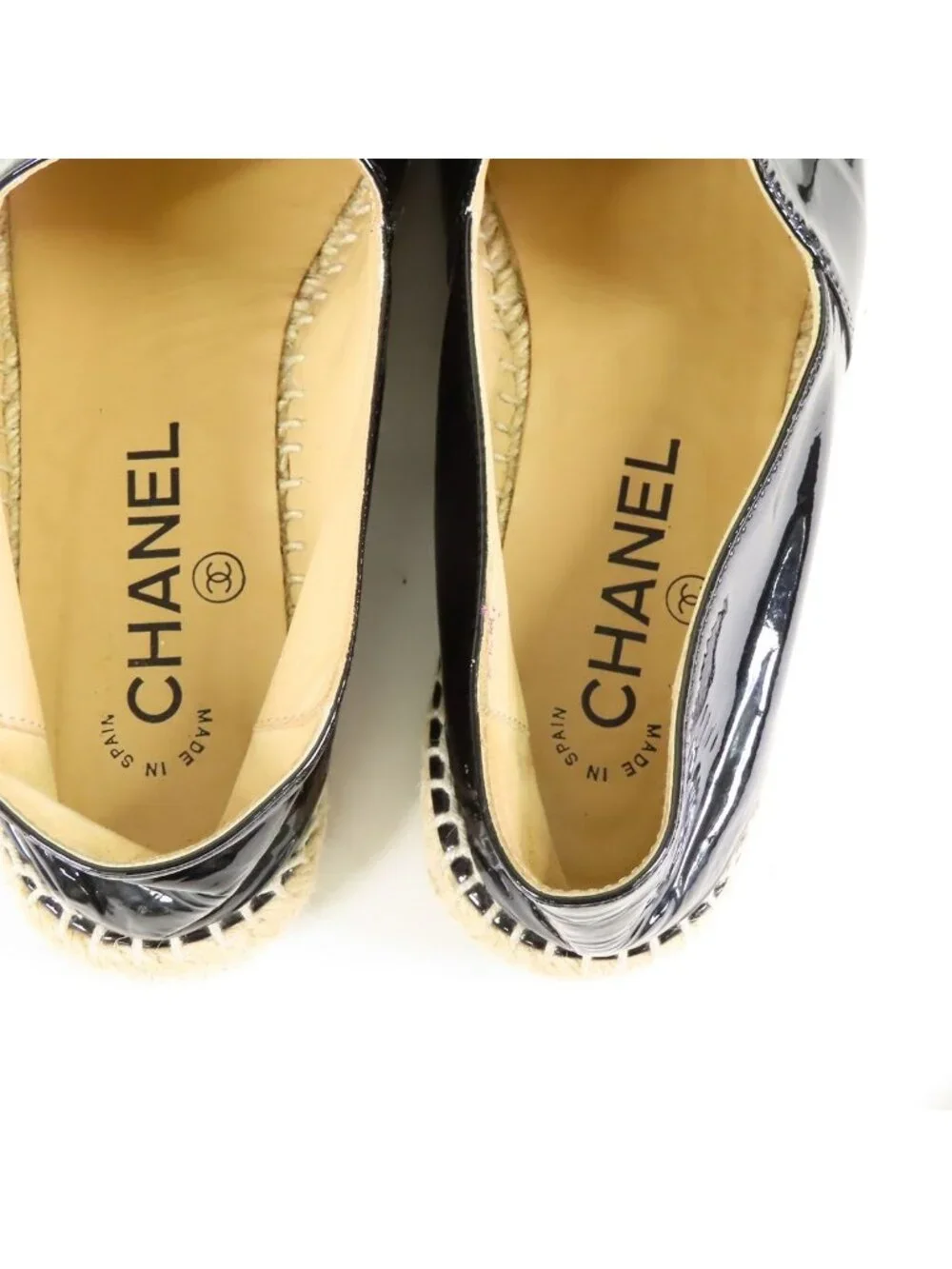 Chanel Espadrilles Black Patent Leather Jute CC Logo Slip-on